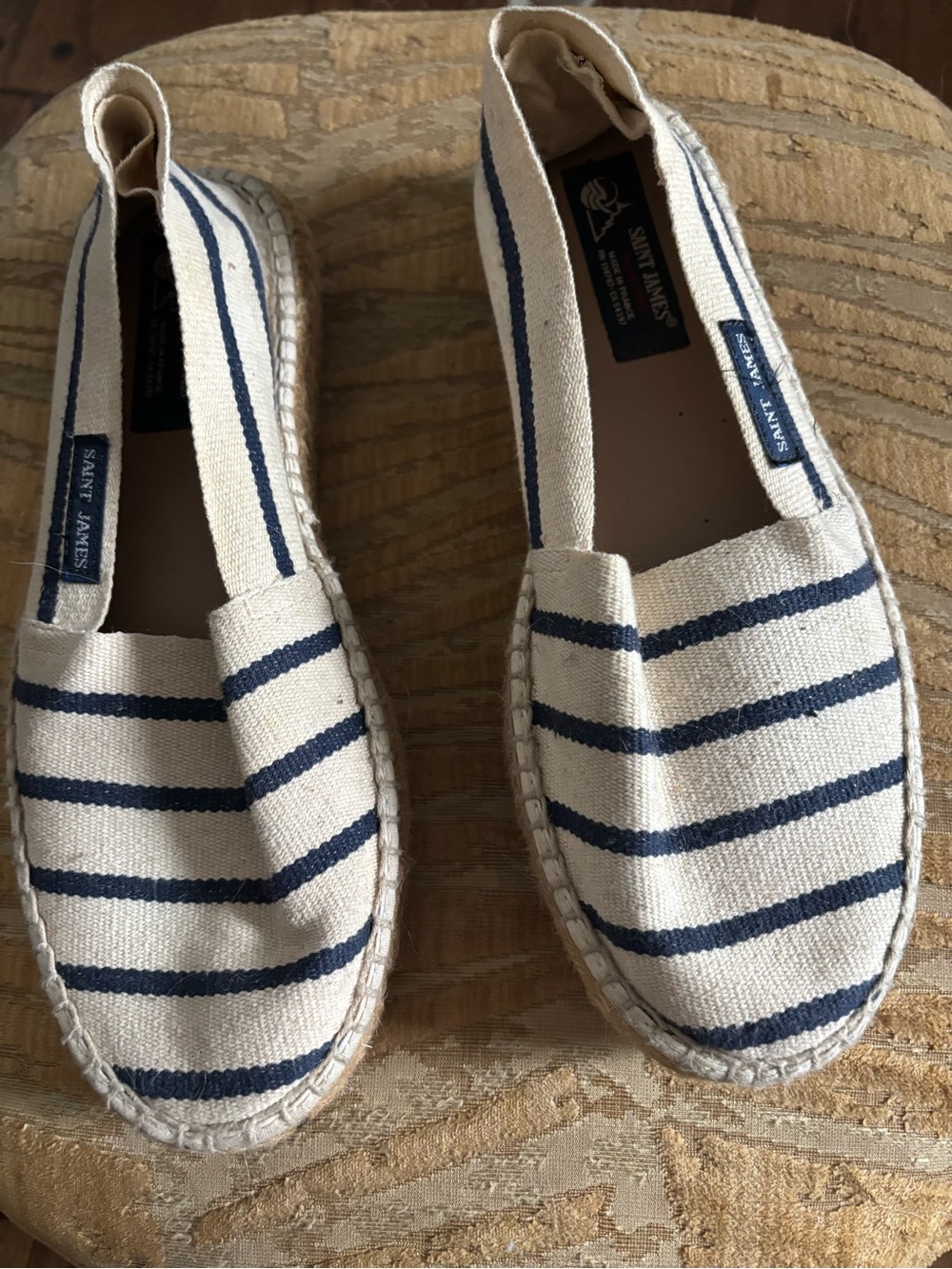 Saint James Striped Espadrilles, 1 in braided border, sz 38. Made in France.